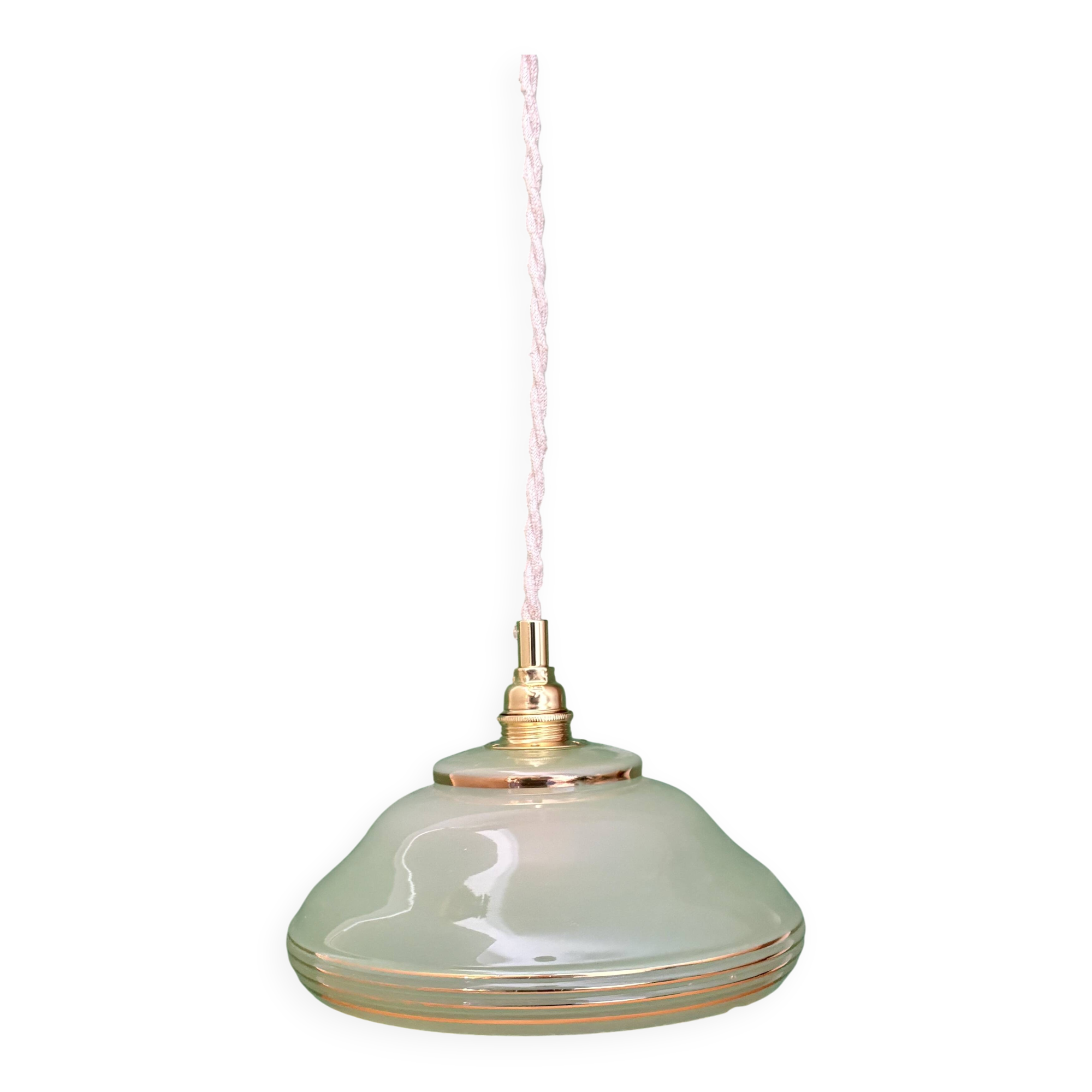 Vintage green and gold glass lampshade pendant light