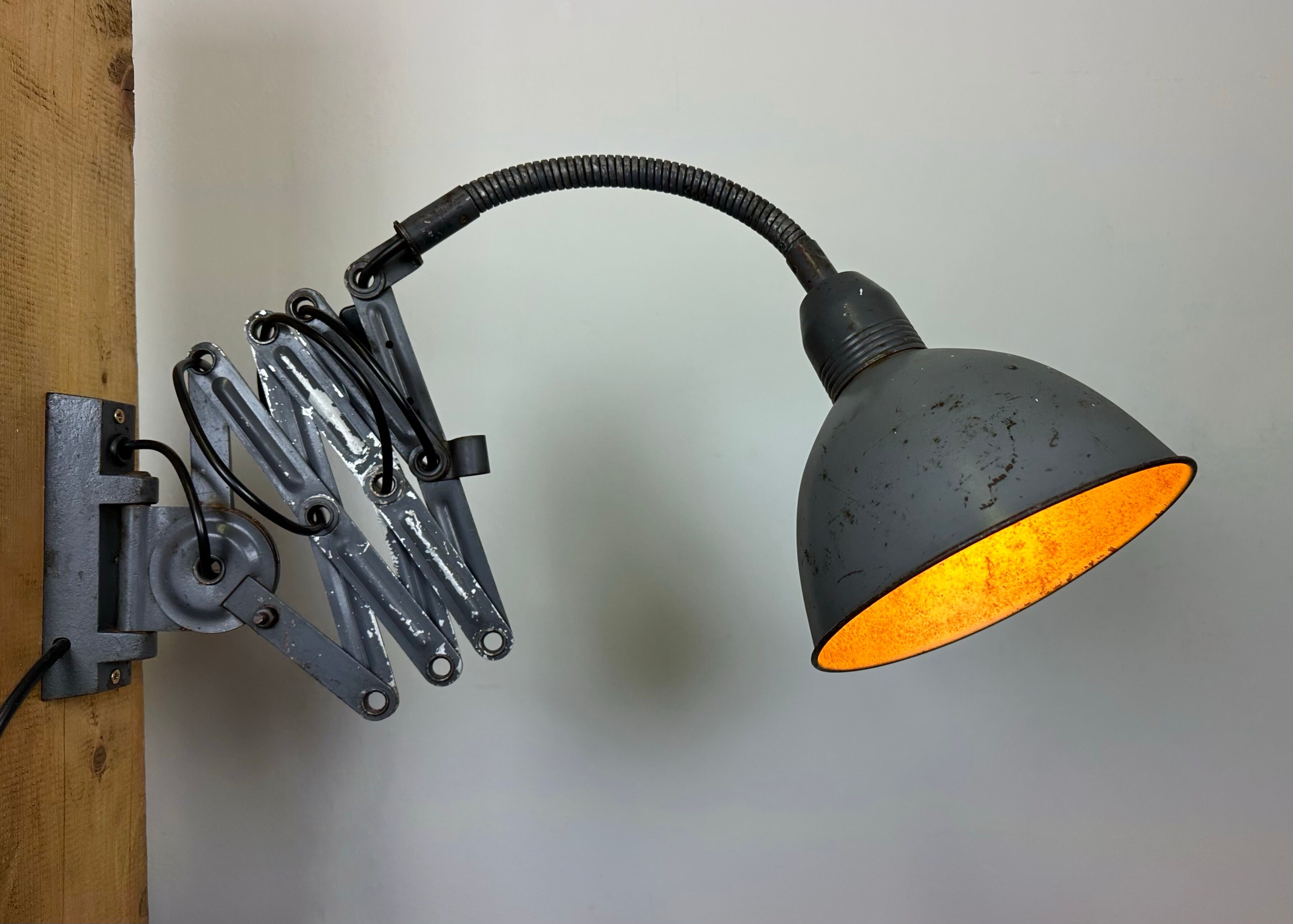 Grey Industrial Scissor Wall Lamp from Elektroinstala, 1960s