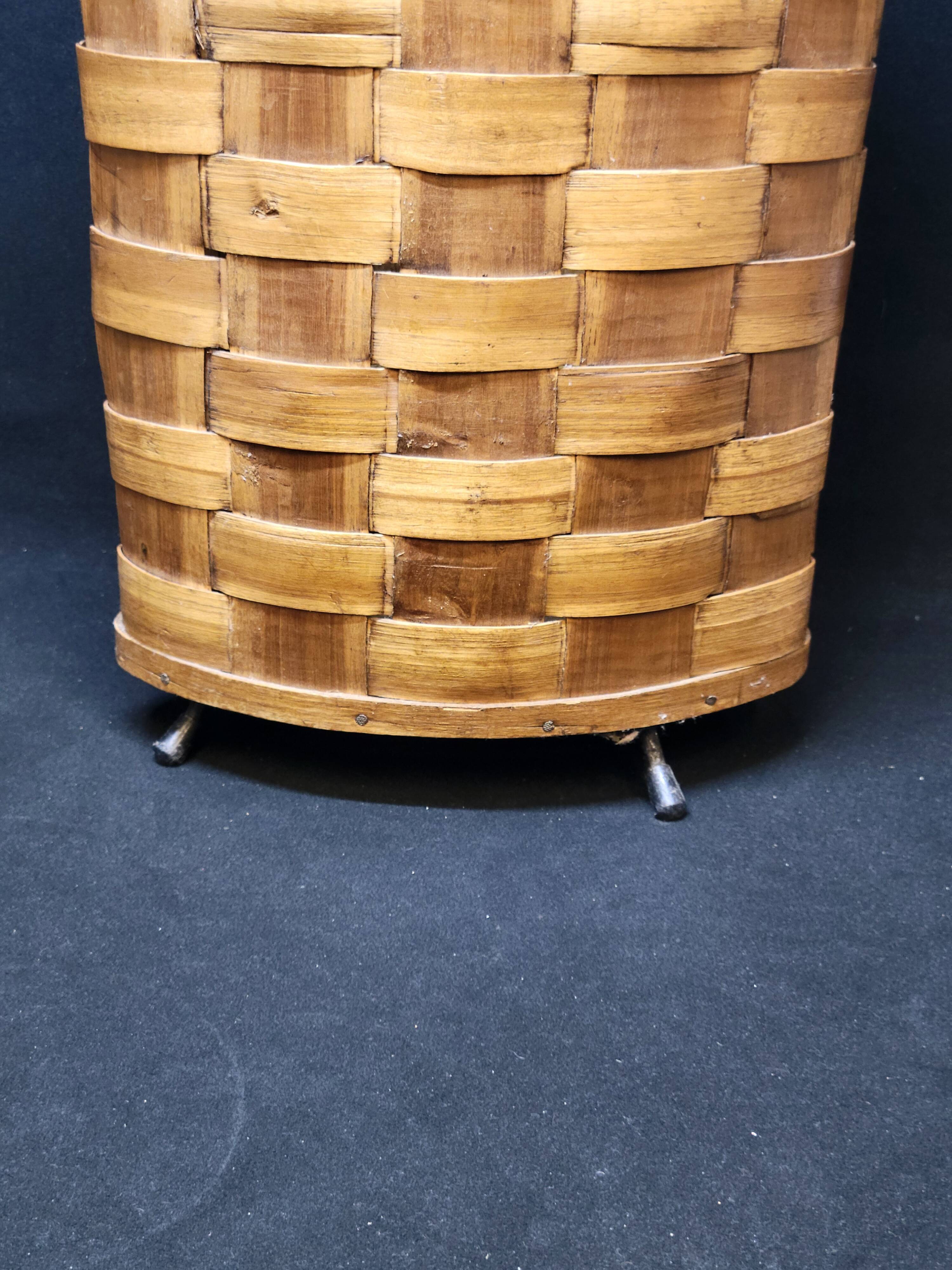 Antique vintage corner woven wooden basket umbrella holder / basket