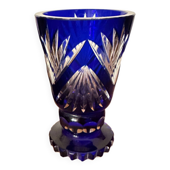 Petit vase vintage bleu cobalt en cristal st-louis - h 14 cm