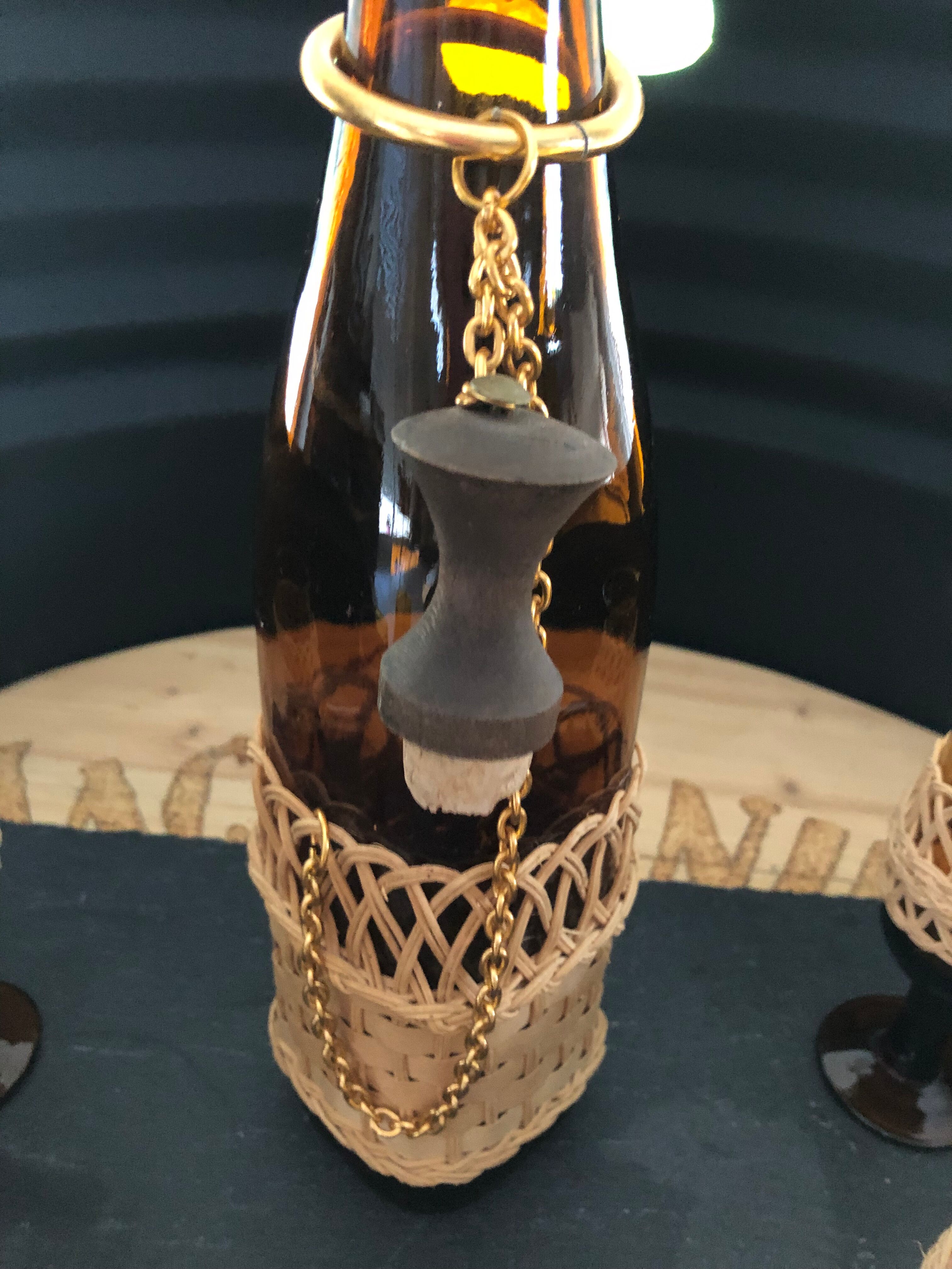 Aperitif service amber glass and vintage rattan