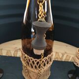 Aperitif service amber glass and vintage rattan