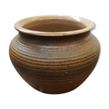 Old Vase SOULAINES DHUYS.  Signed ROYER.  Vase in Enamelled Sandstone.  Color Brown Beige Diameter at