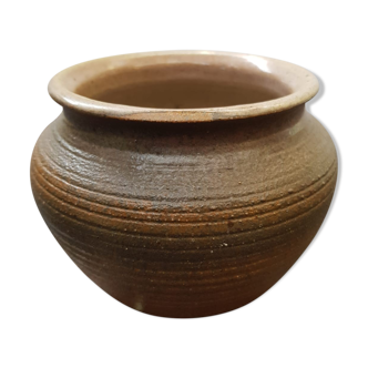Old Vase SOULAINES DHUYS.  Signed ROYER.  Vase in Enamelled Sandstone.  Color Brown Beige Diameter at