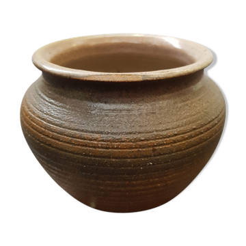 Vase Soulaines Dhuys  signé Royer vase en grès émaillé.  couleur marron beige diamètre au