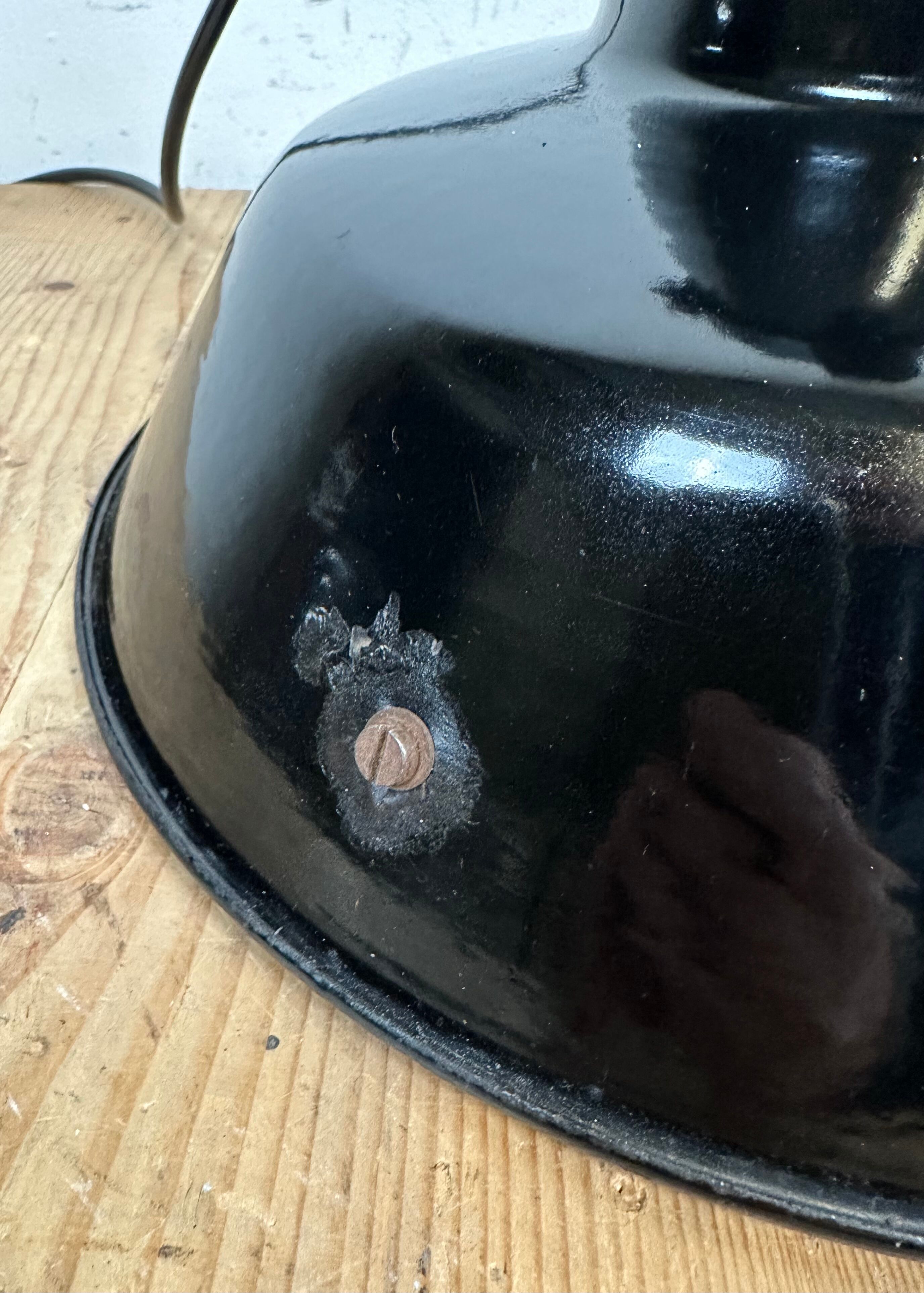 Industrial Black Enamel Factory Lamp with Cast Iron Top, 1960s