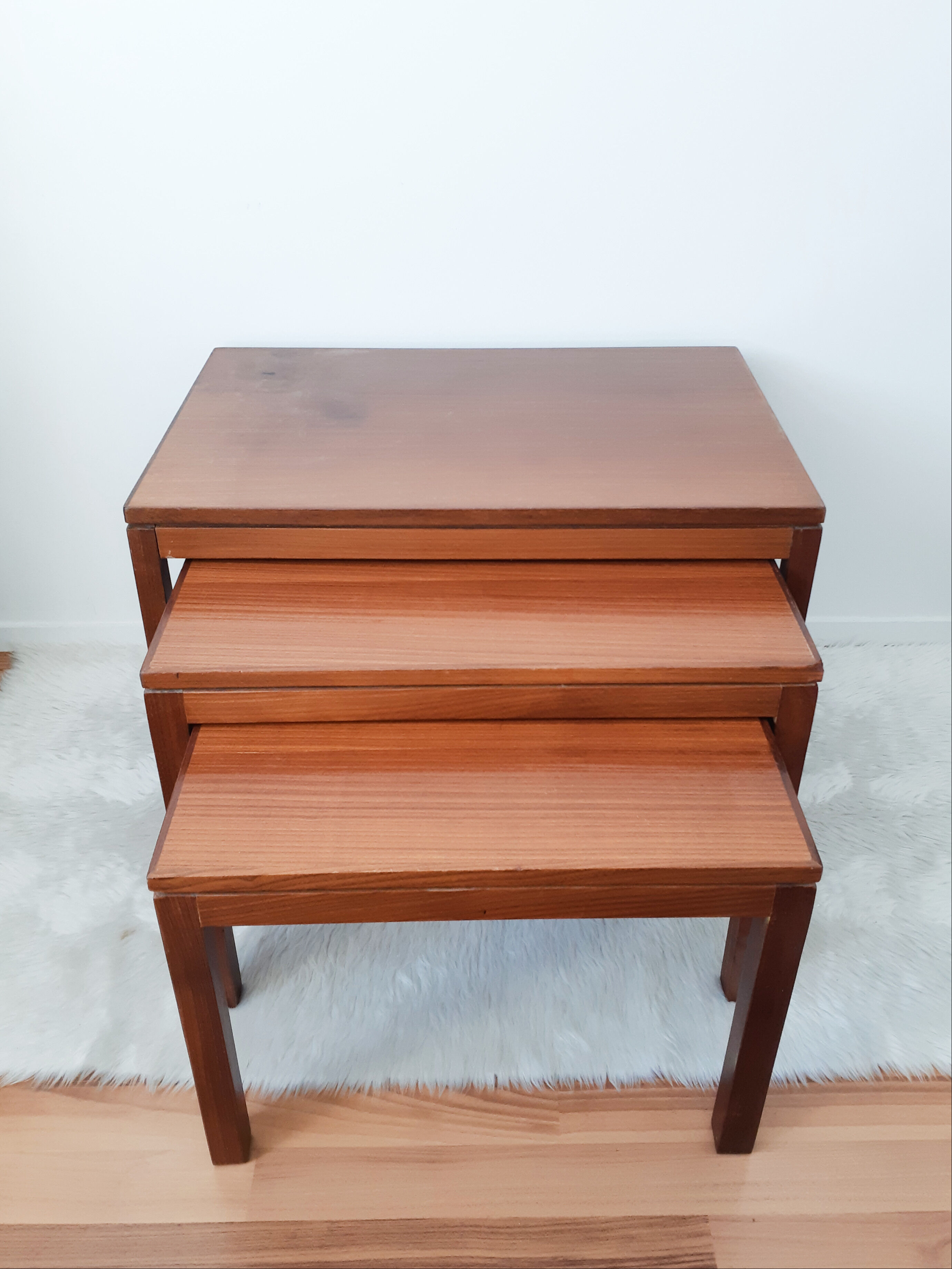 3 teak pull-out tables, signed Barrett, vintage, 1964