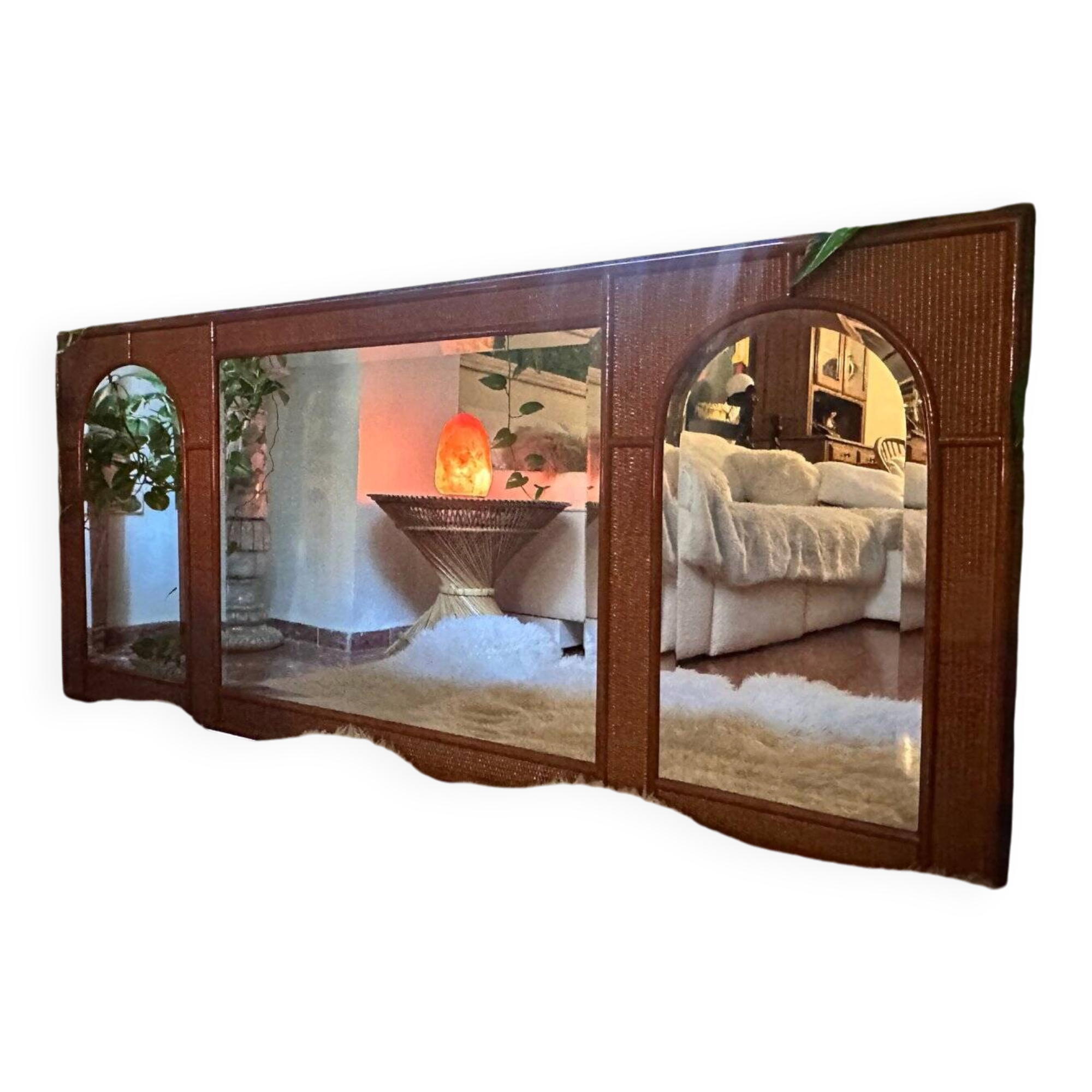 Italian coastal mirror in bamboo and rattan in the style of Vivai del Sud, 1970s.