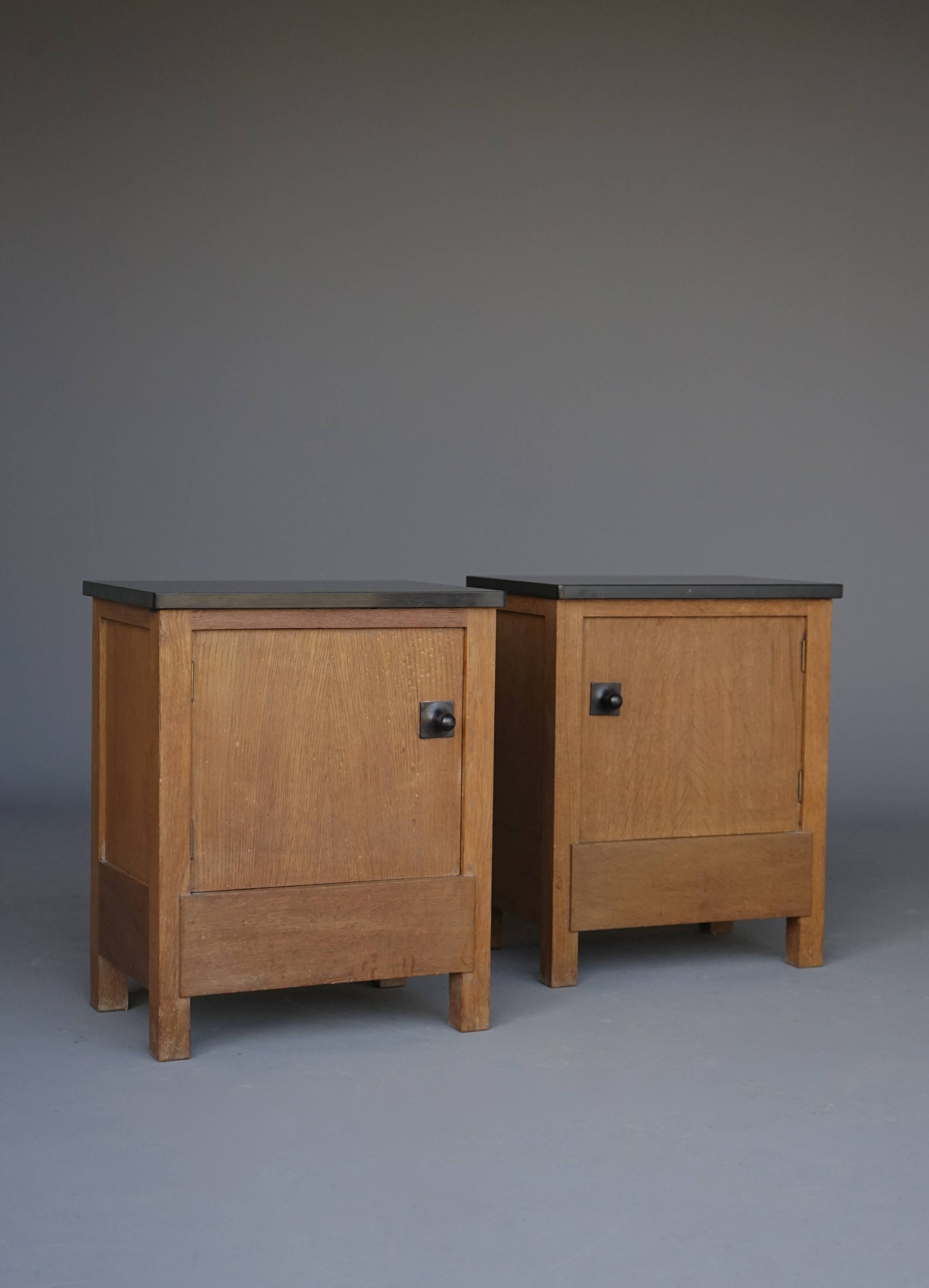 Cabinets de chevet en chêne Art Déco par Henk Wouda pour Pander & Zn., années 1920