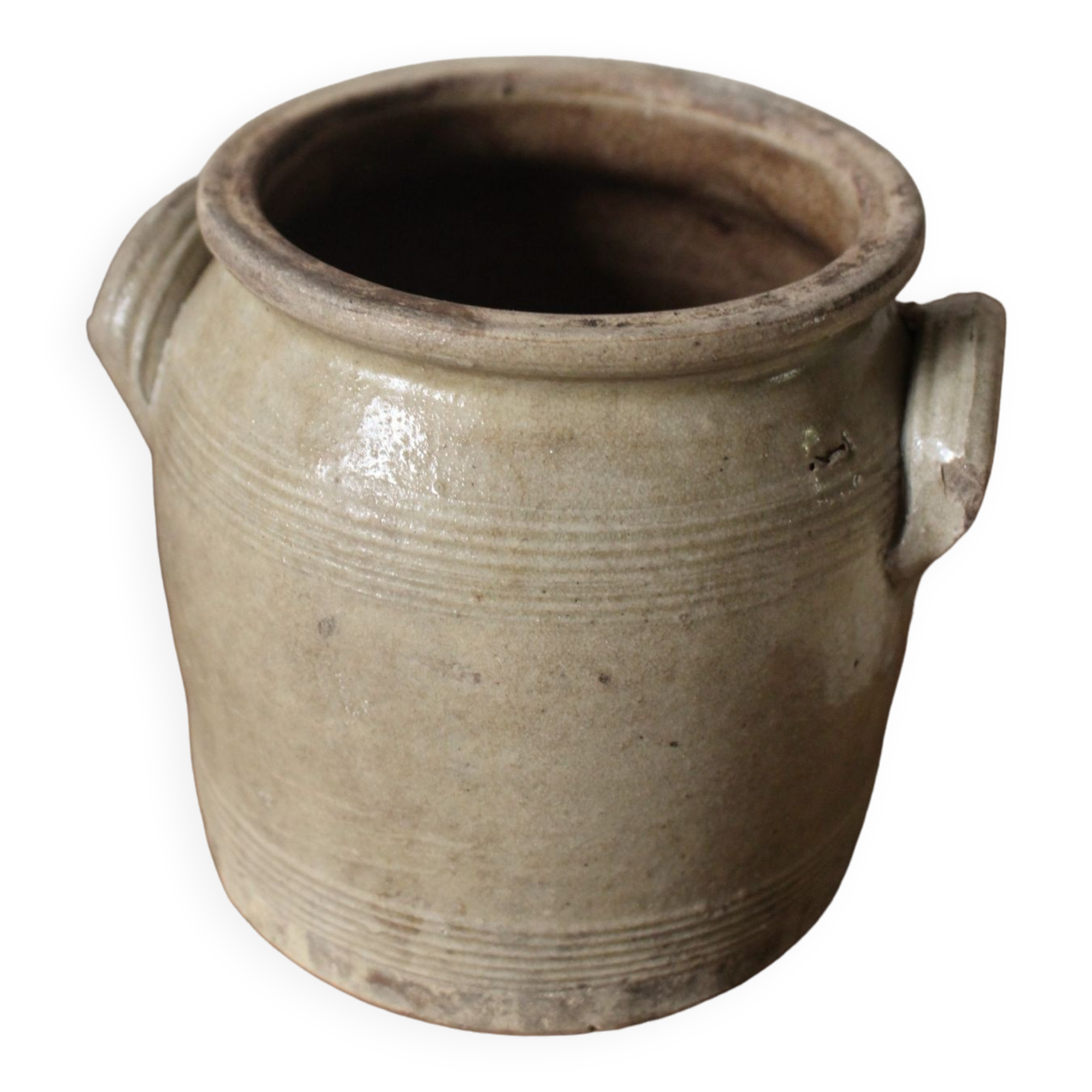 Glazed stoneware pot with two handles