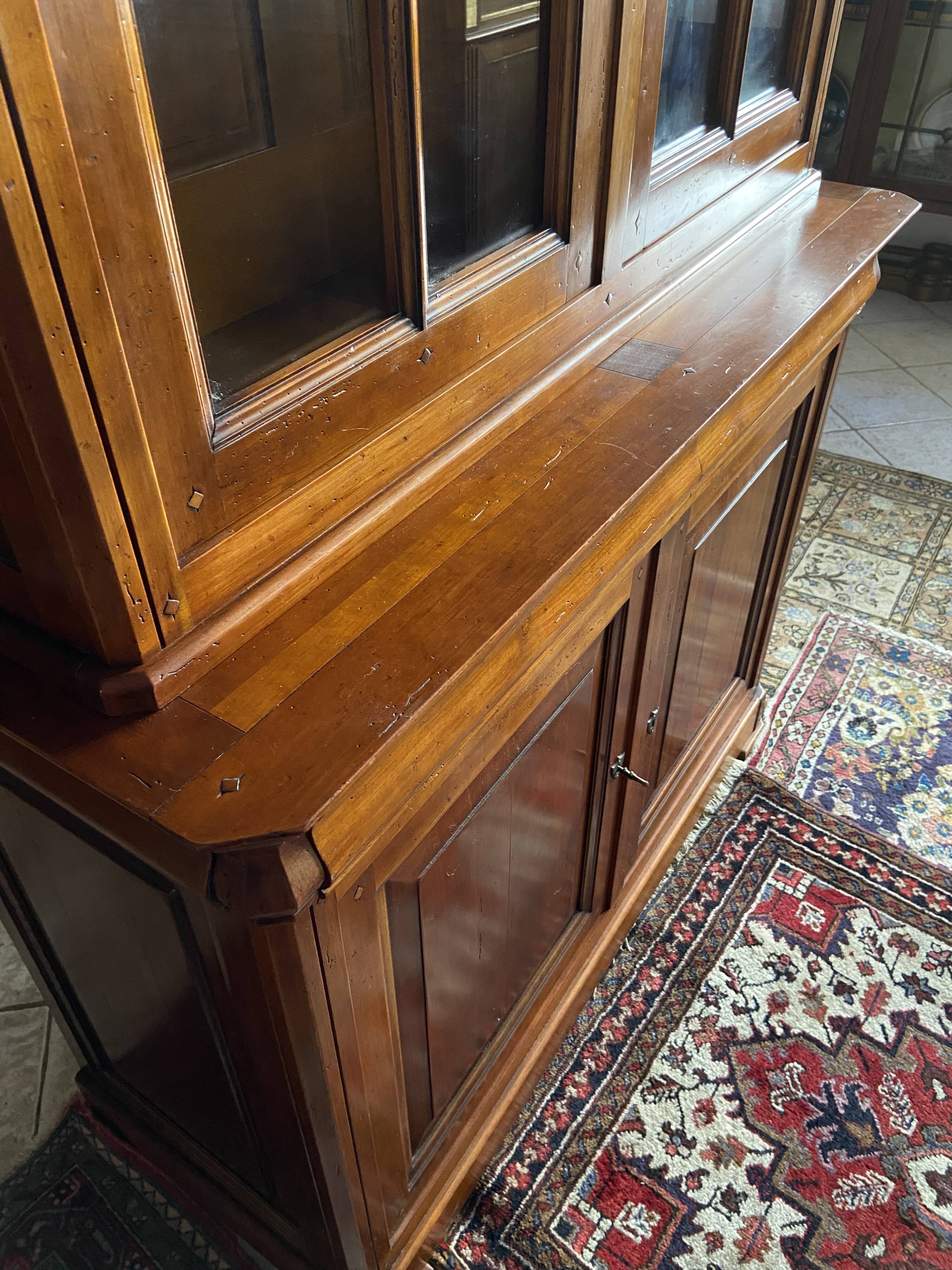 Library buffet two-body display cabinet solid cherry Louis-Philippe