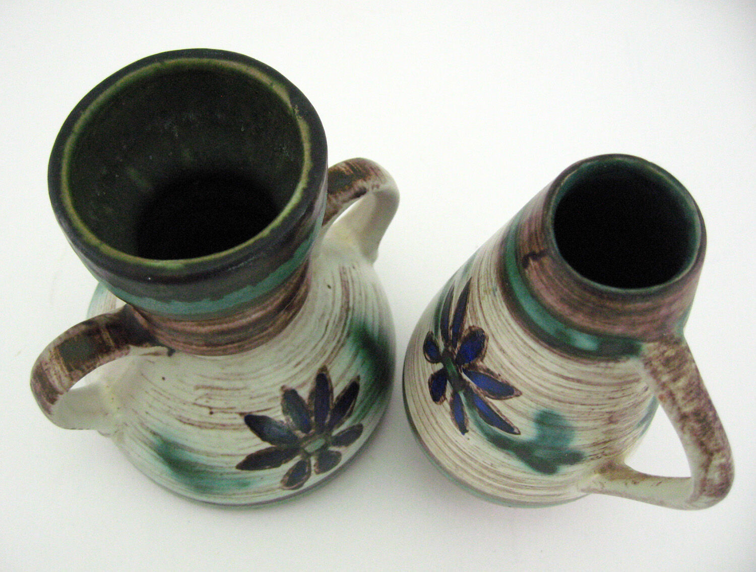 2 small ceramic vases, hand painted floral motifs, ESR Sawa foreign - West Germany 60