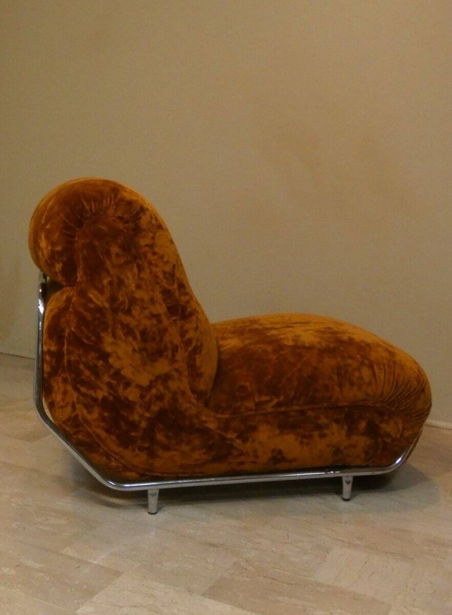 Modular three-seater sofa in steel and velvet, Adriano Piazzesi, 1970