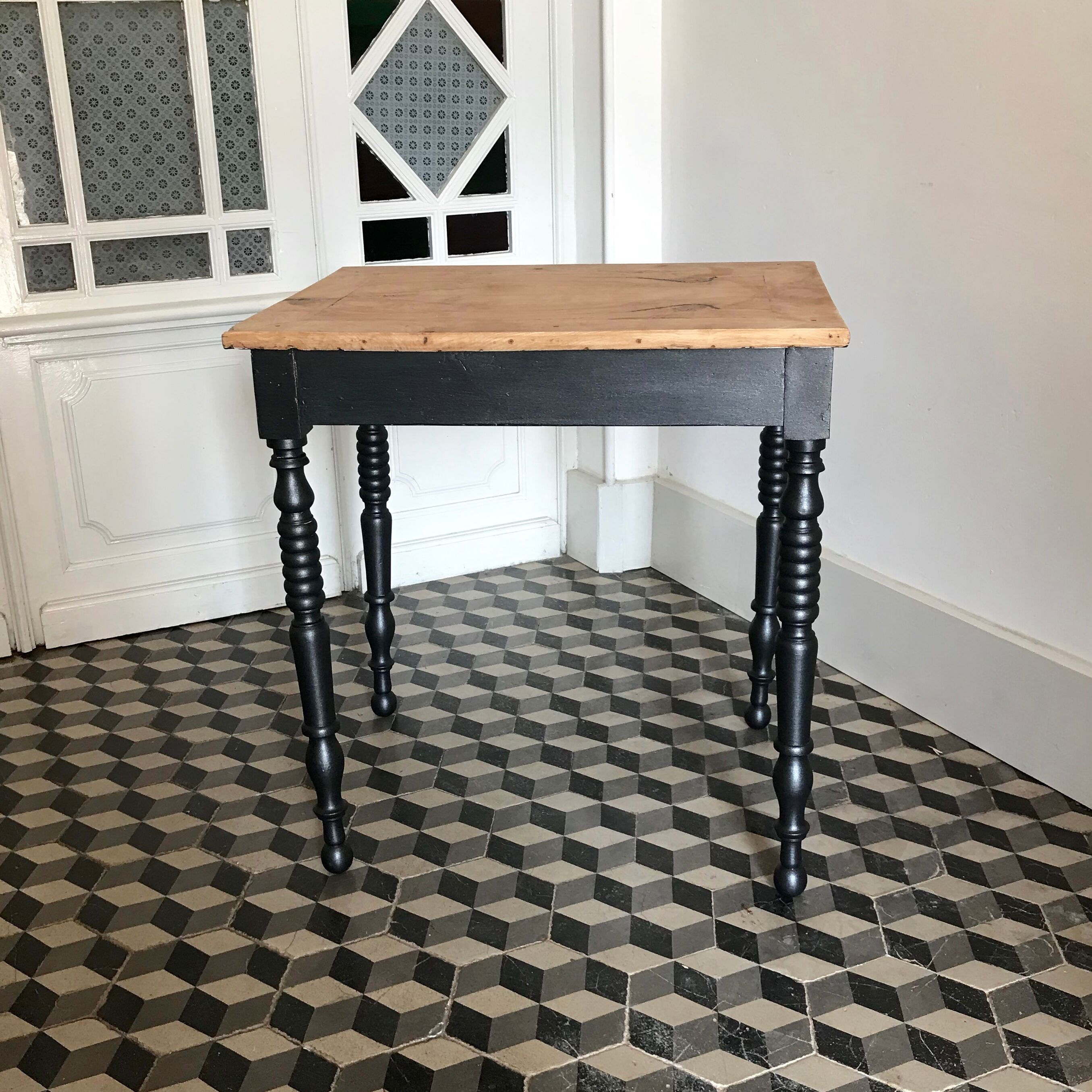 Wooden and black side table