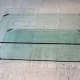 Glass and brass coffee table, Hollywood Regency style, 70's.