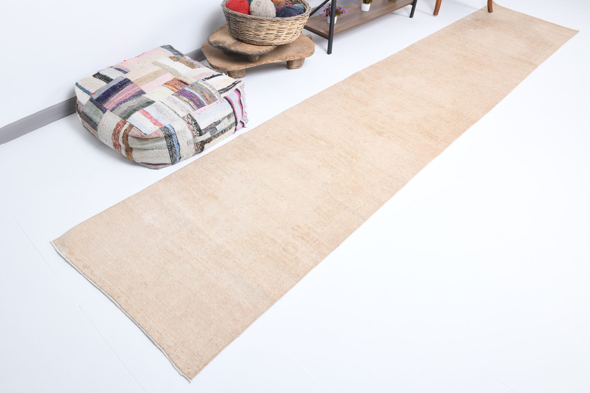Faded beige turkish runner rug, 2'10x14'3 Ft