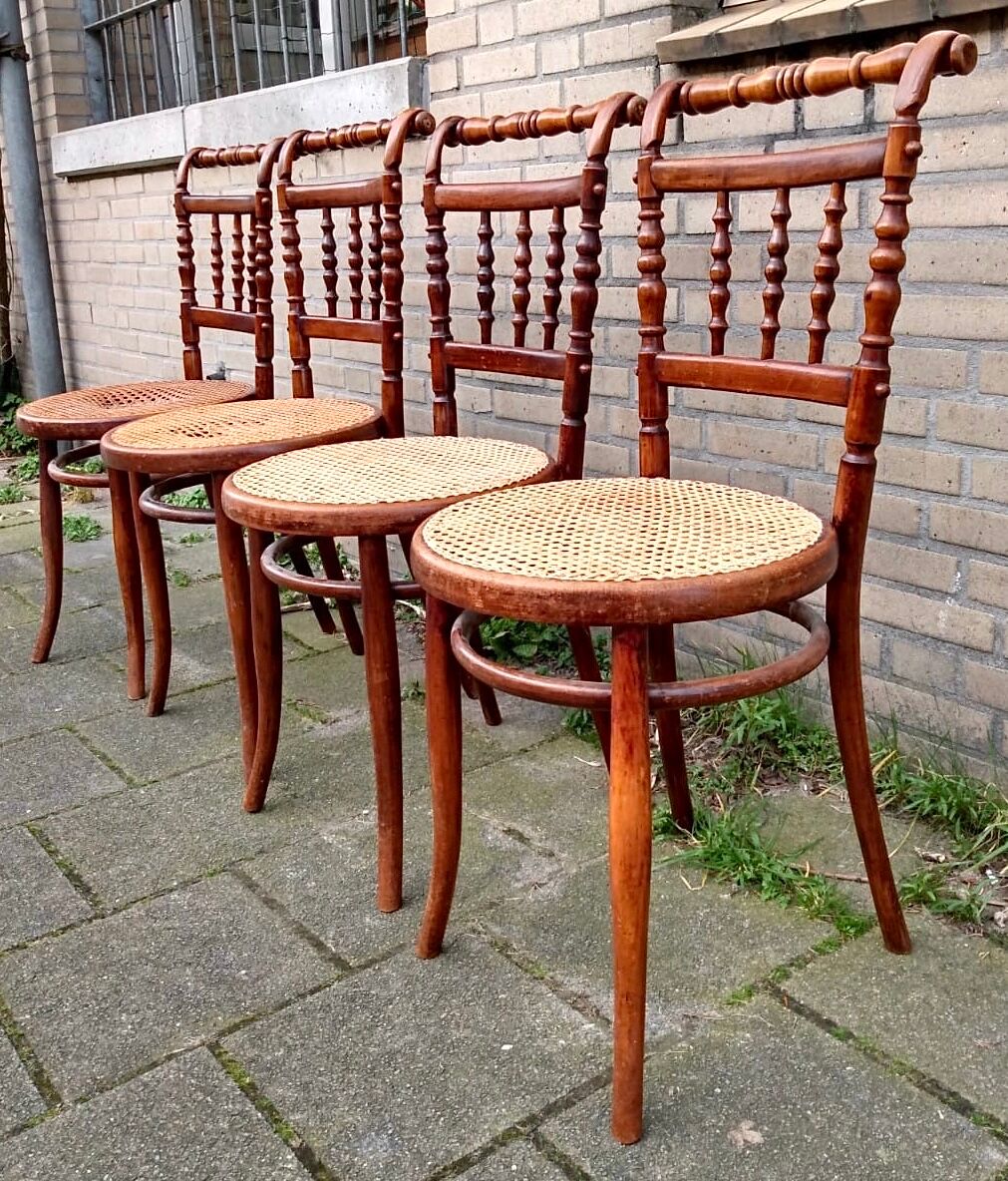 4 bentwood and webbing Dining Chairs by Jacob and Josef Kohn