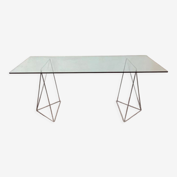 Trestle and glass desk