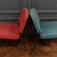 Pair of CM190 Pierre Paulin red and blue Thonet edition low chairs