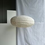 Suspension in rattan and natural japanese linen lantern shape h70 d50