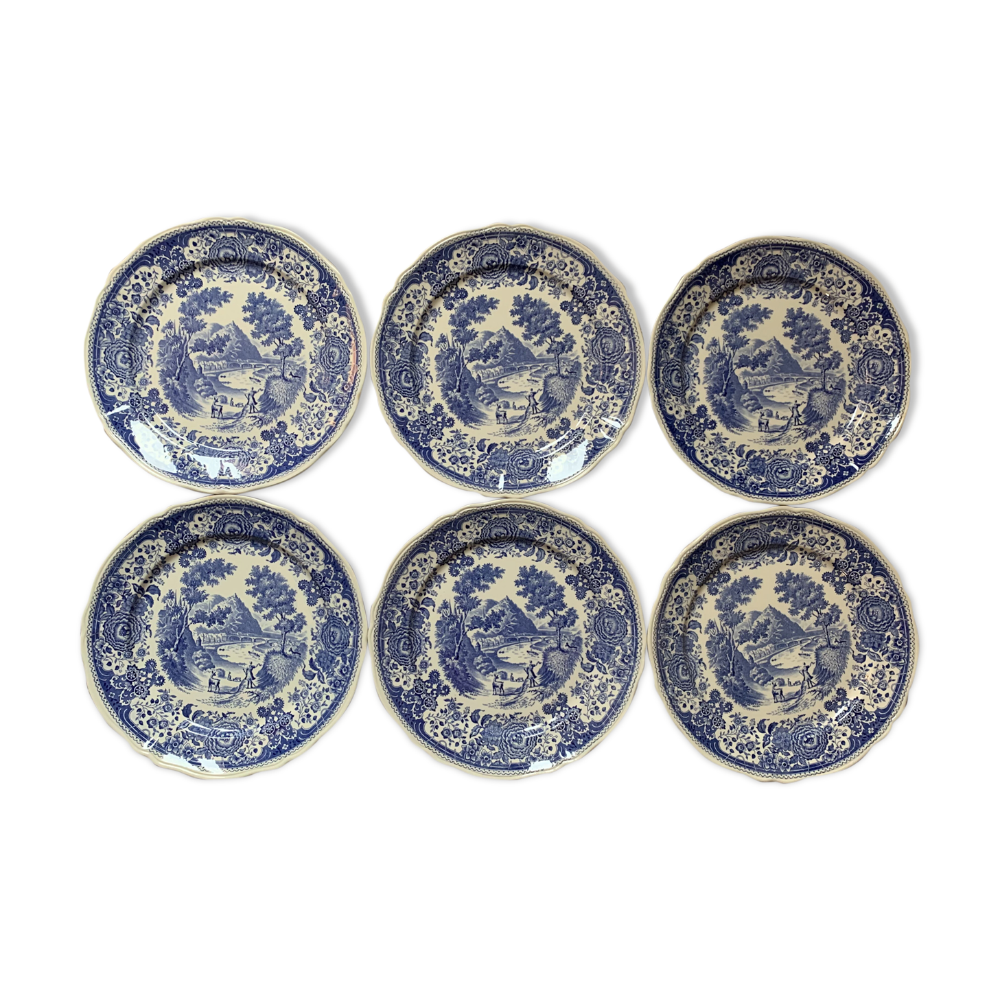 Service of 6 flat plates Villeroy - Boch model Burgenland blue/ white