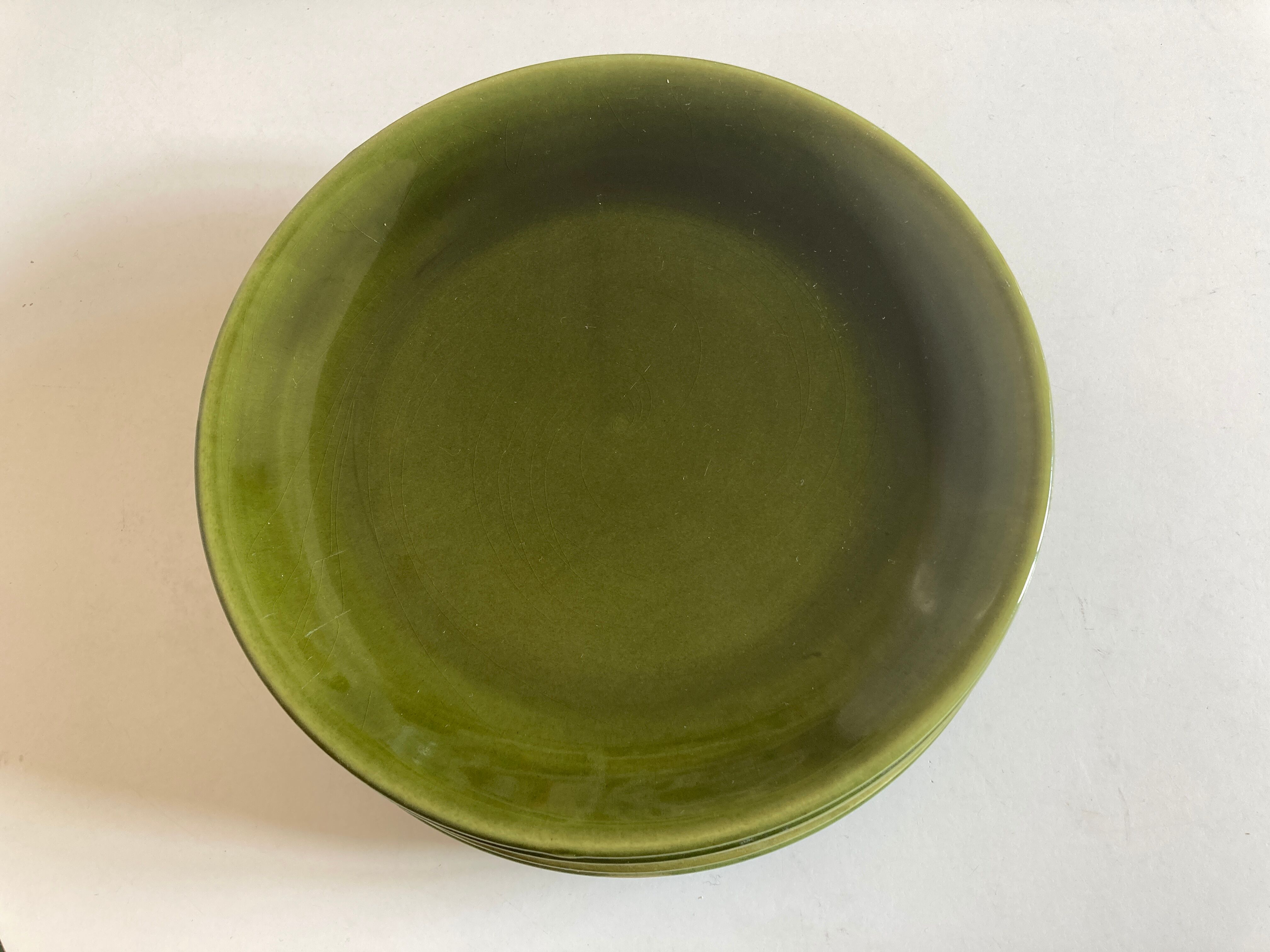 set of 6 flat plates 1960 in green faience