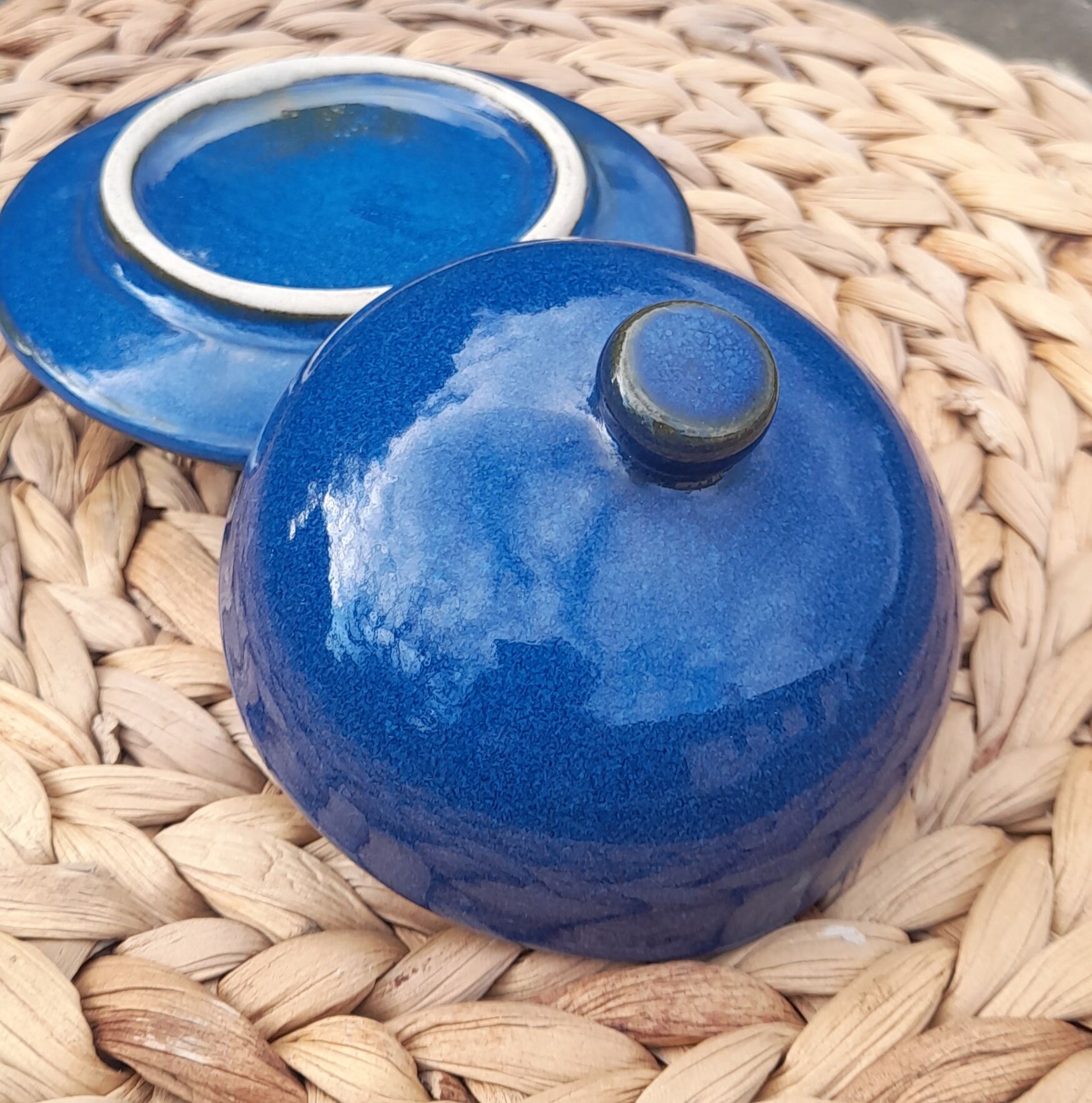 Butter bell in blue ceramic, handmade