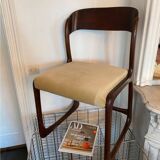 Restored - Set of 4 Baumann chairs, "Luge / Sleigh" model, 60s - Beech and cappuccino beige velvet - Scandinavian design
