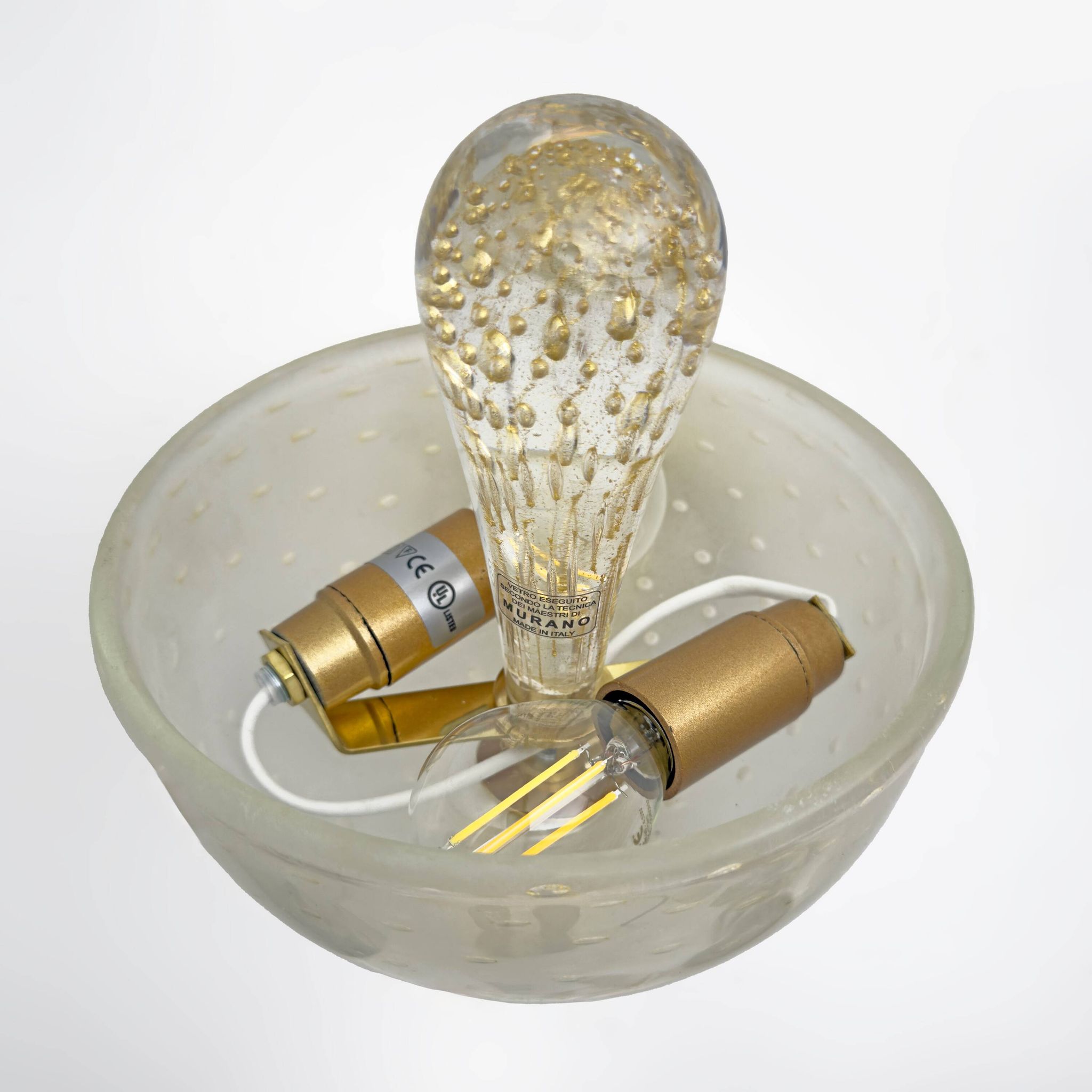 Attributed to Barovier & Toso Brass and Pulegoso Murano Glass Sconces, Pair