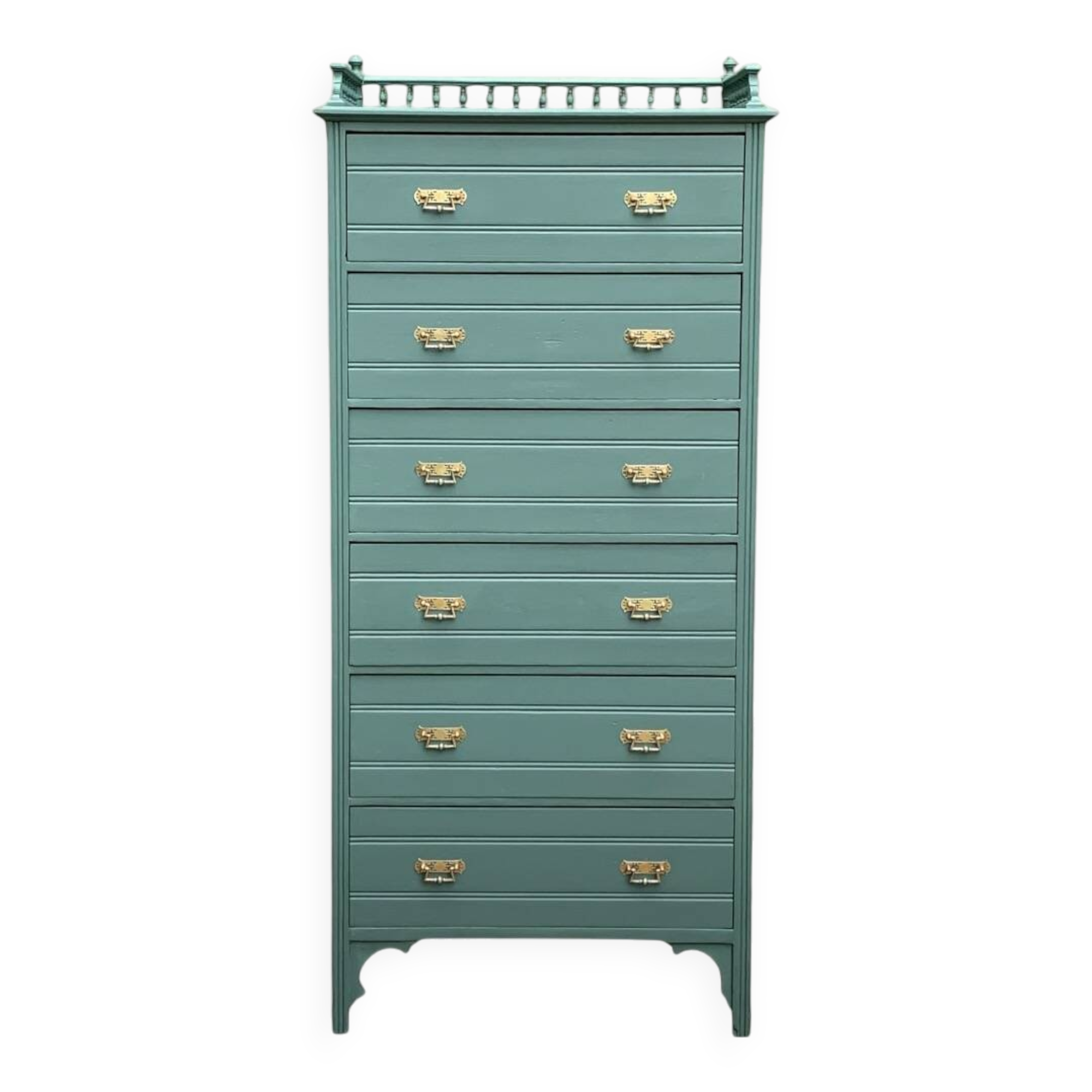 Old grey green high chest of drawers H160