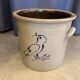 Cache pot en gres vernisse decor oiseau bleu au colbalt avec petites oreilles