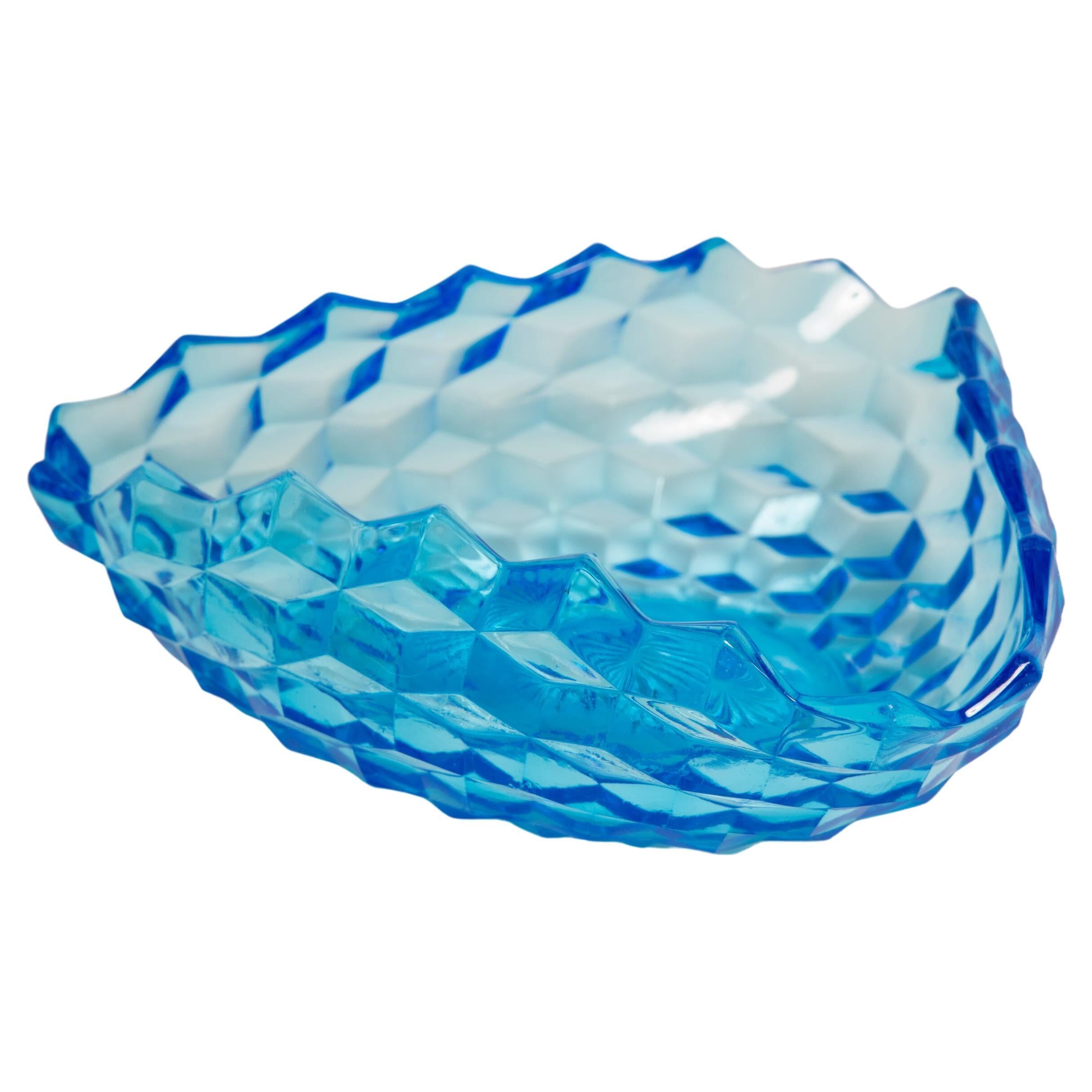 Vintage light blue decorative plate in glass - Italy, 1960s