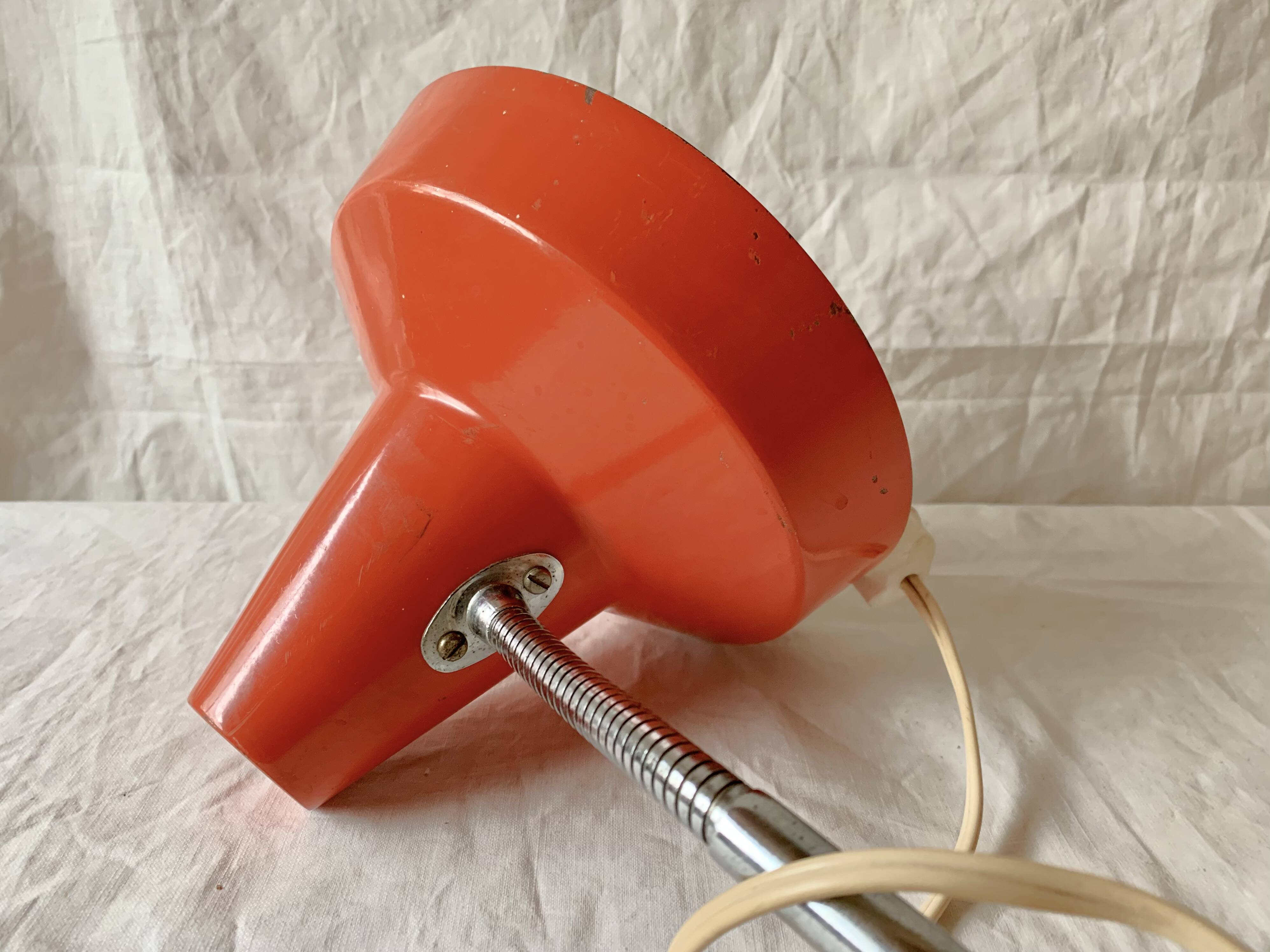 Vintage desk lamp in orange lacquered metal