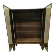 Vitrine vintage en bois massif avec verre fumé