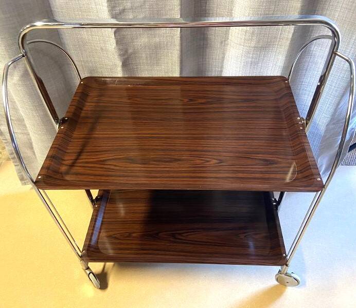 Antique & Vintage Side Table Folding Rolling Serving Cart Bar Design