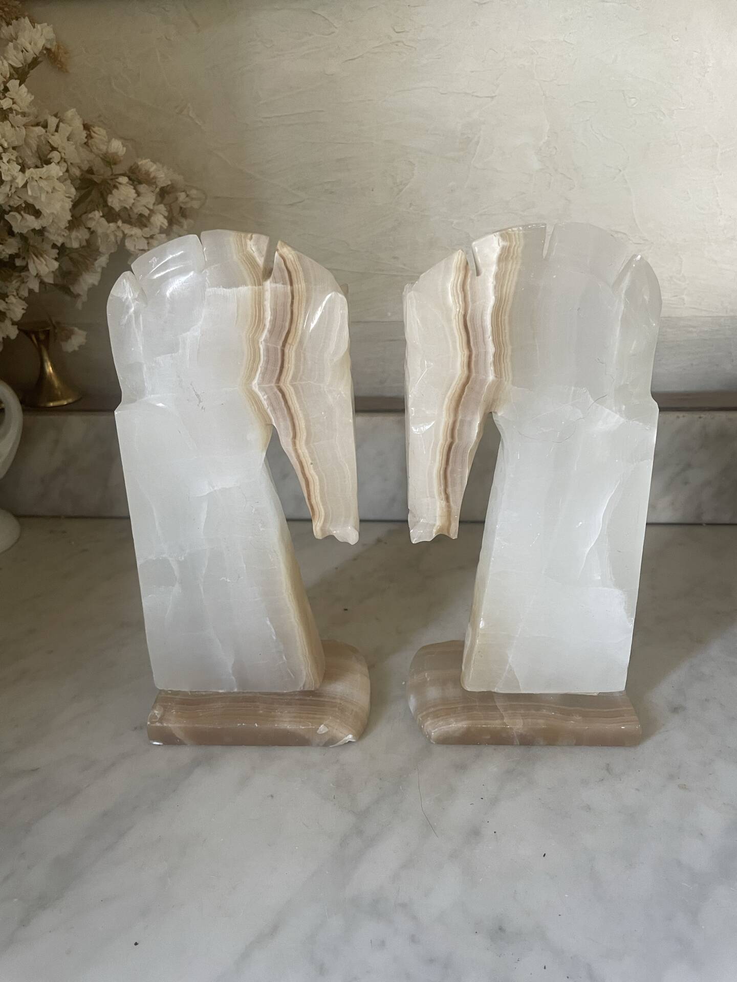 Pair of vintage onyx horse head bookends