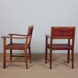 Pair of 1950s bridge chairs in wood and leather