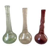 trio of Biot bubbled glass vases signed green 60s-70s