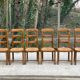 6 vintage solid oak wood straw dining chairs