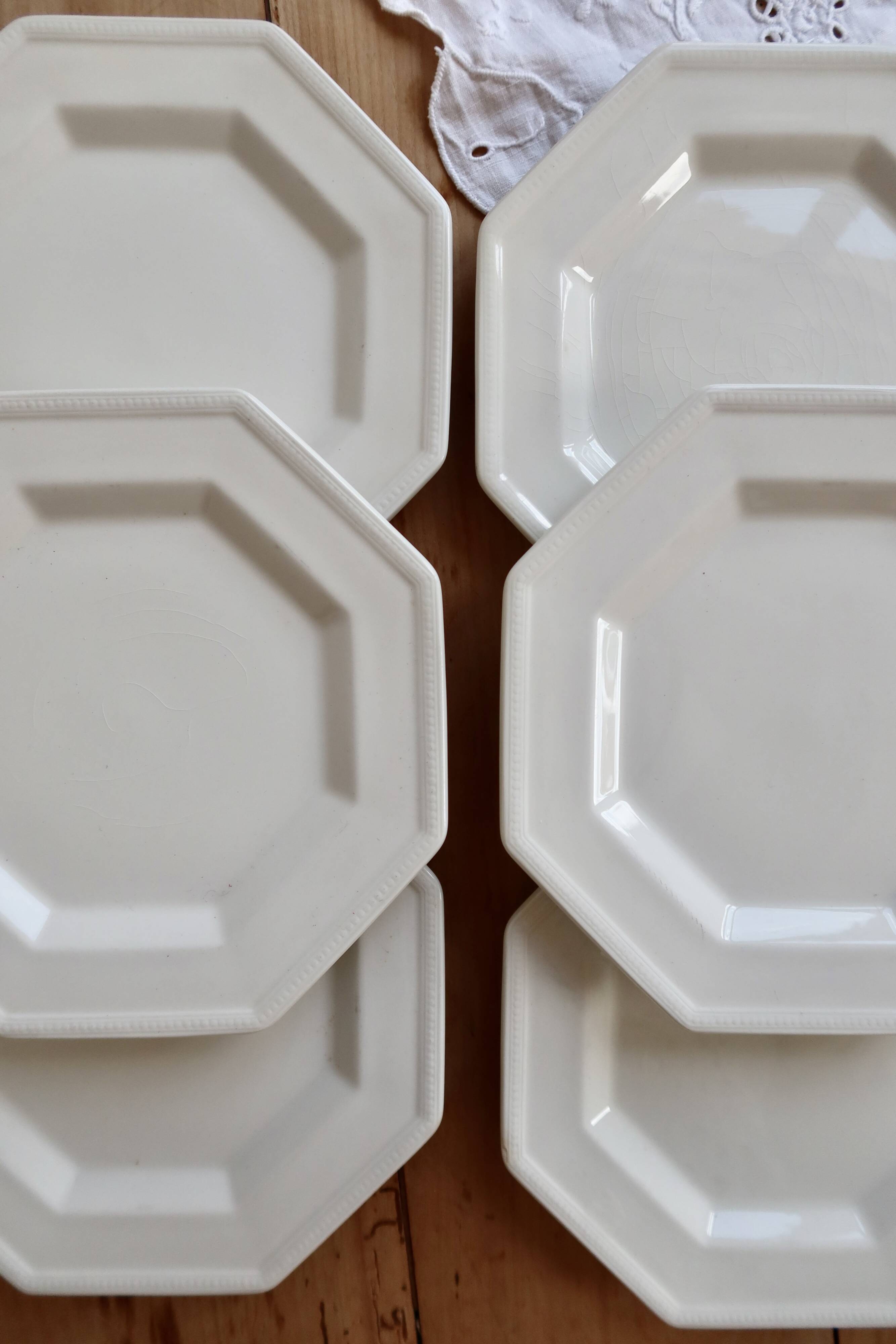 6 vintage octagonal pearl-edged porcelain dessert plates - Johnson Brothers