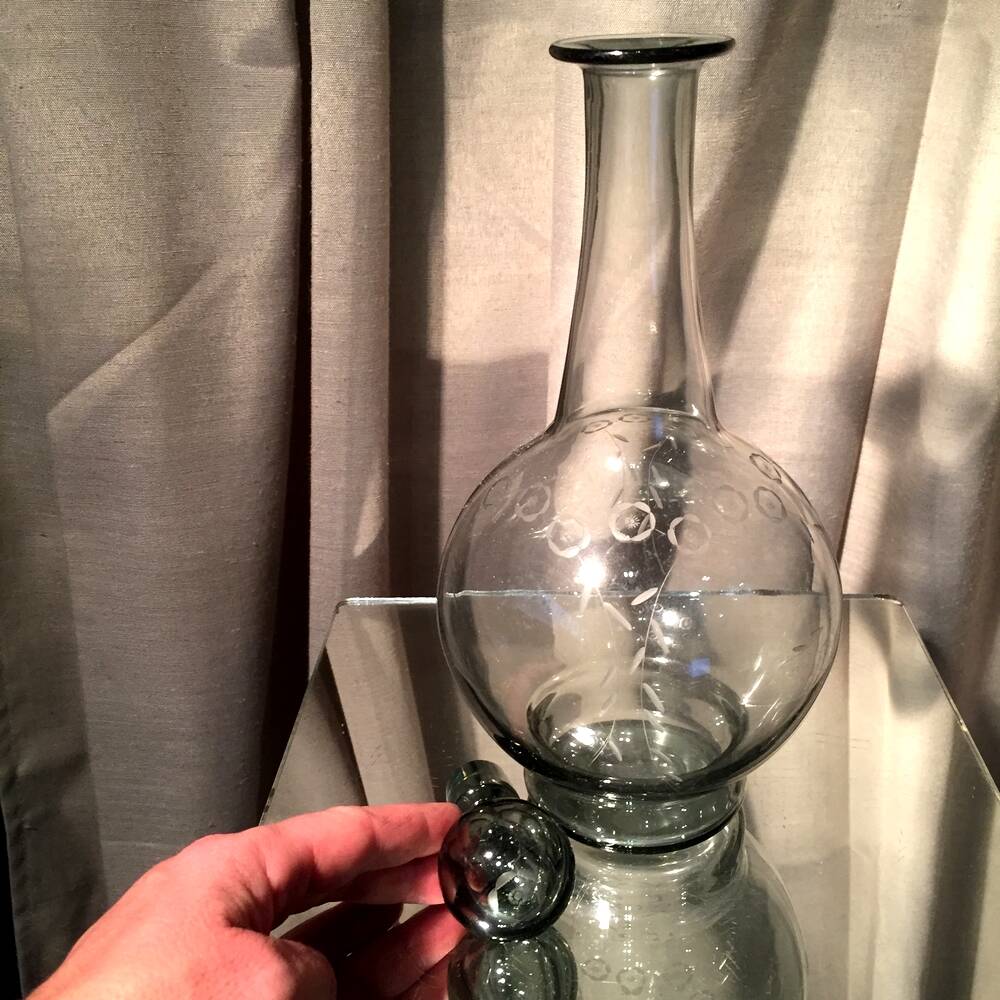Daum nancy liqueur service 1930s 1940s 8 glasses and a smoke color carafe