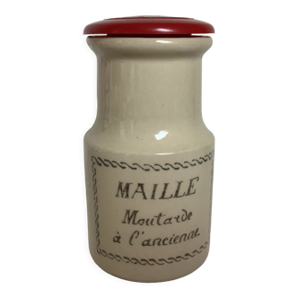 Mustard pot with old-fashioned advertising mesh