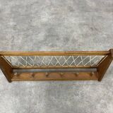 Vintage wooden wall coat rack with 6 chalet-style hooks