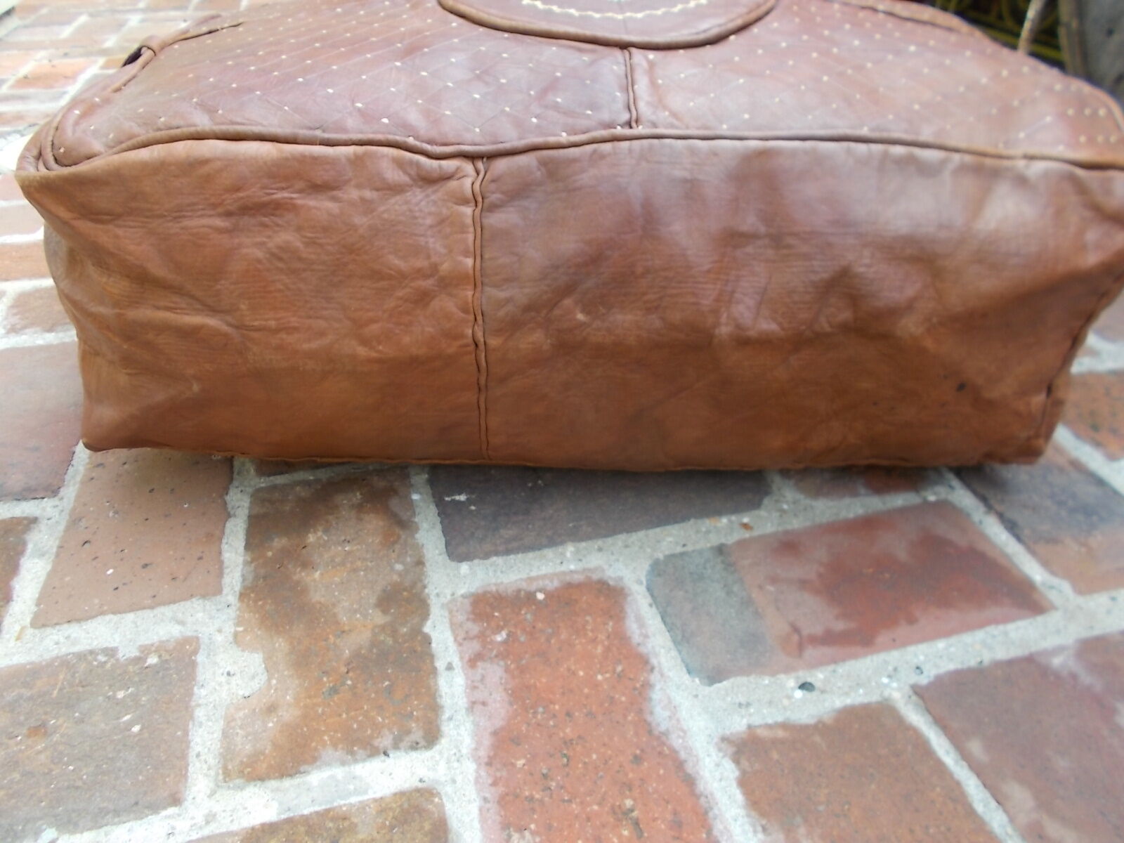 Moroccan vintage leather pouf