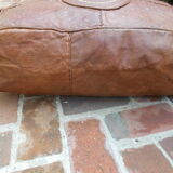 Moroccan vintage leather pouf