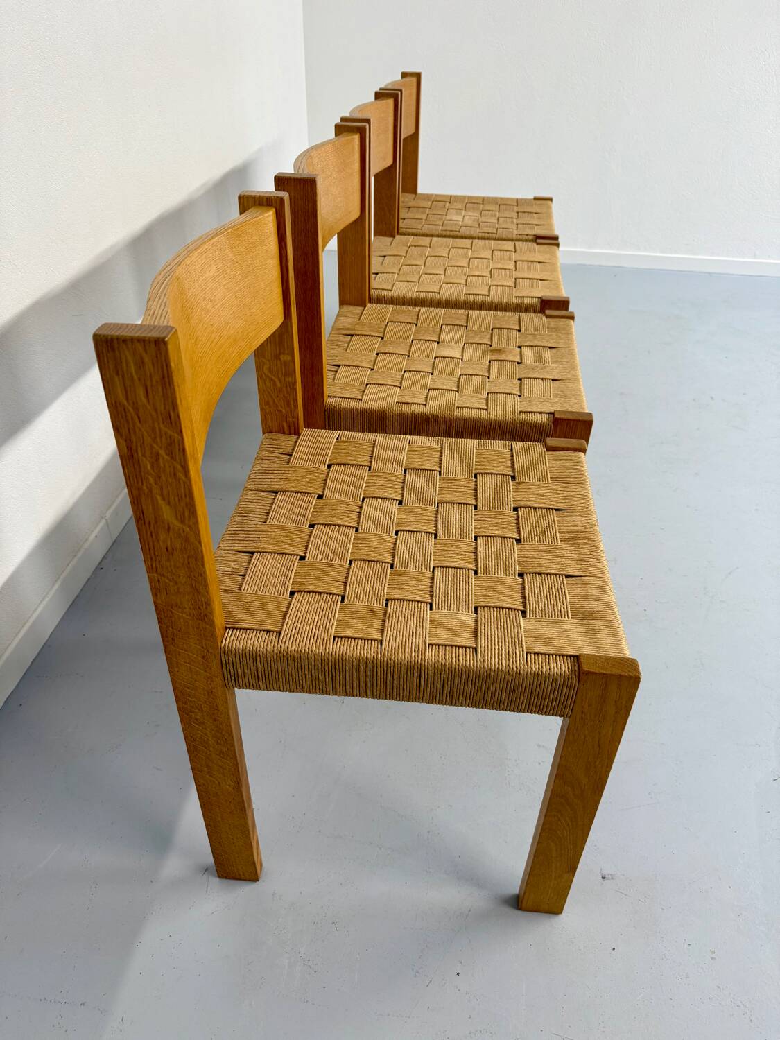 4 chaises bois et corde design Robert et Trix Haussmann  Dietiker vintage
