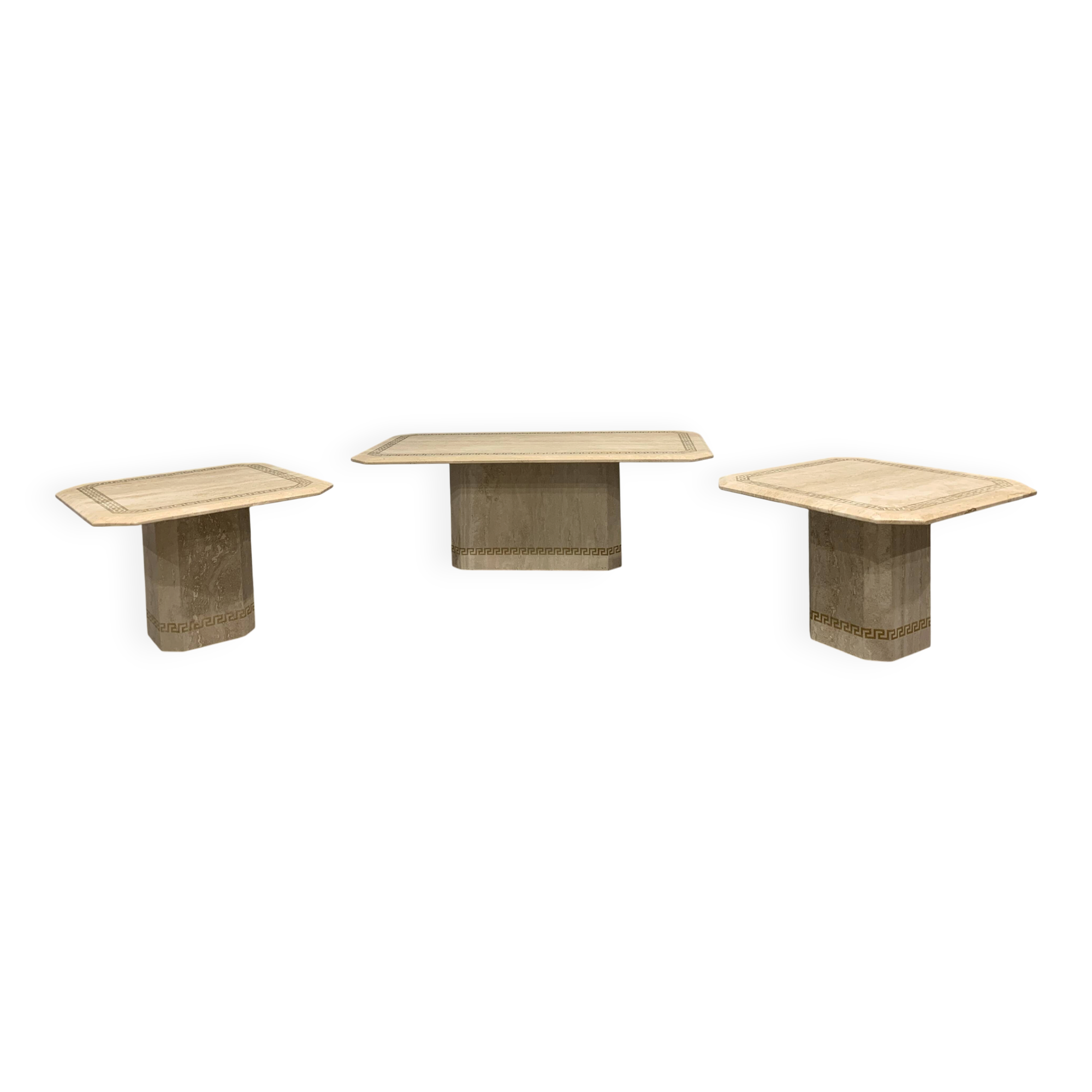 Table basse en travertin vintage et tables d'appoint, années 1980