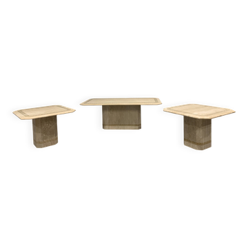 Vintage travertine coffee table and side tables, 1980s