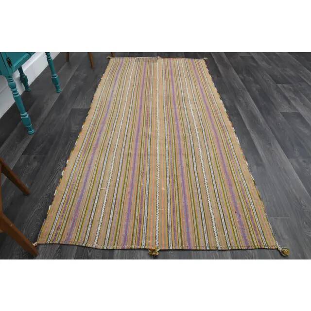 1970s Turkish Oushak Handmade Wool Cotton Beige Runner Rug 130x266
