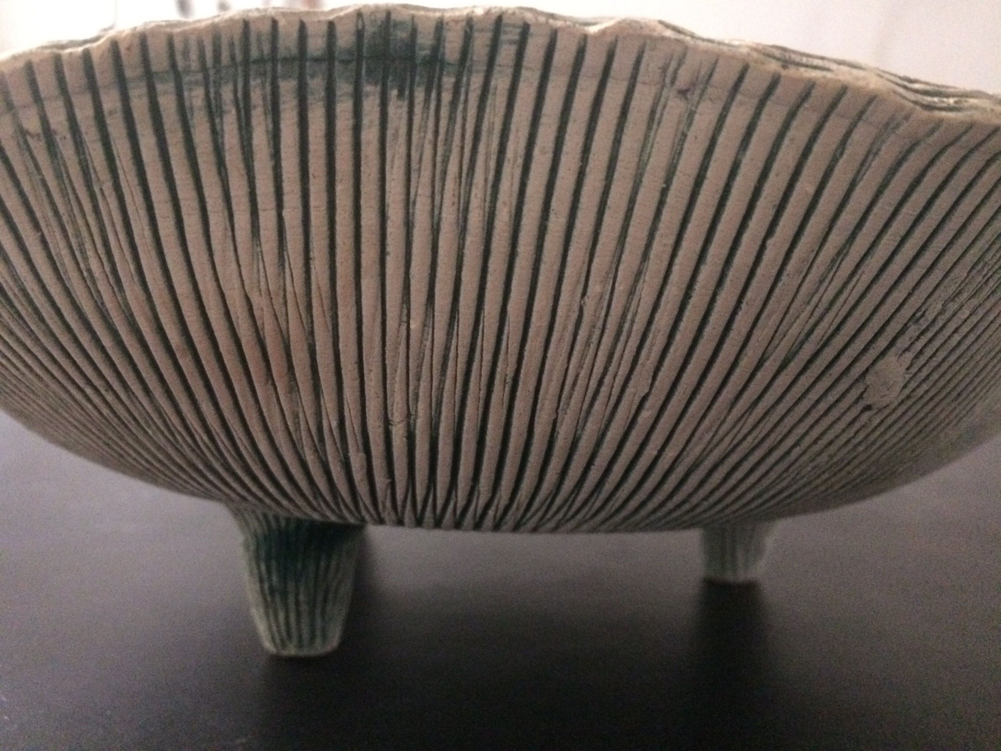 Scarified free-form tripod ceramic cup 50s /60